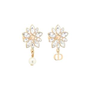 디올 플뢰르 드 글라스 이어링 메탈   화이트 레진 펄 크리스탈스 페일 골드 화이트 E4375WOMCY-D01L