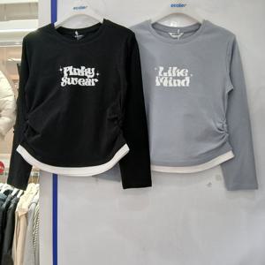 [에꼴리에][모다부평]옆선 셔링 레이어드티/26A5451/BK,BL_BP