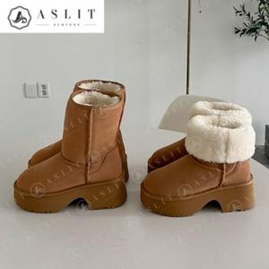 [애슬릿] 천연 소 가죽 여성 털 투웨이 폴딩 미들 부츠