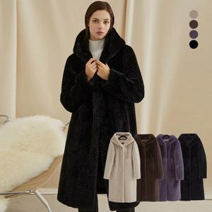 [엘루아] VEGAN FAUX 밍크 후드 롱 코트 4종택1