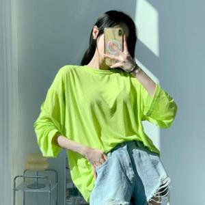 [옷자락]여자 여름긴팔 박시 파랑색 박스핏 레이어드티 티셔츠