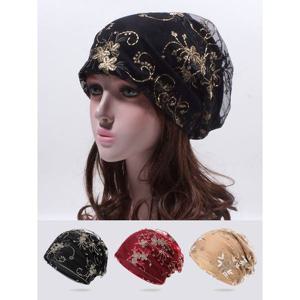 [에스엠시]3컬러 망사 자수 두겹 비니 S1548 여성 미시 중년 쉬폰 모자