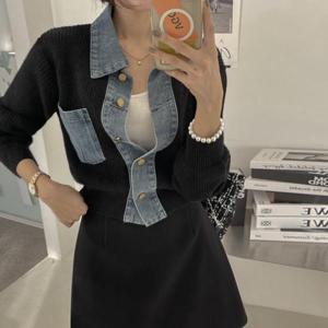 [다바걸]벤듀데님배색가디건