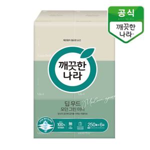 깨끗한나라 딥무드 모던 그린 미니 미용티슈 250매 6입