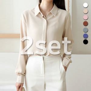 [유니제이] (2장SET)데일리 찰랑 링클프리 카라 블라우스