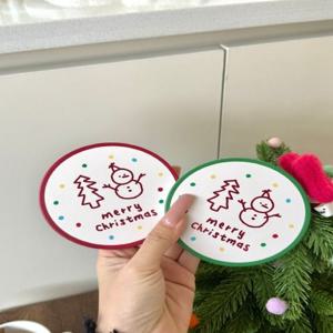 메리 크리스마스 세라믹 티코스터 2종 원형 컵받침 테이블웨어 홈카페 홈파티 소품