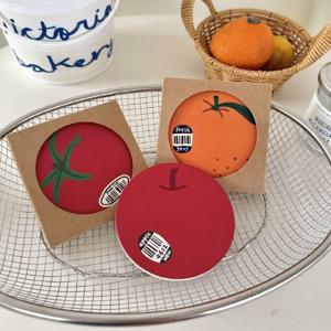 과일 티코스터 3종 원형 컵받침 테이블웨어 사과 토마토 귤 홈카페 홈파티 소품