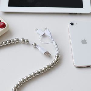 실버 구슬 2in1 USB 고속충전 휴대폰 케이블 1m