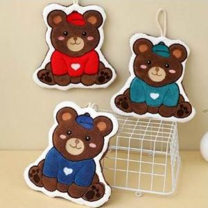 캐릭터 고리수건 고리형 핸드타월 주방 극세사 행주 욕실 수건 곰돌이 3colors