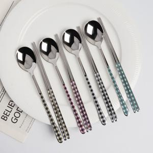 보겐 체크 국산 세라믹 304 스텐 한식 수저 4인세트 2type 택1