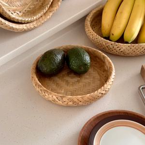 이중짜임 대나무 소쿠리 채반 소 21cm 원형 싸리 일식 튀김 귤 빵진열 광주리