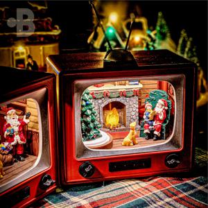 자동회전 티비 TV 크리스마스 오르골 캐롤 8곡 산타 트리 마을 무선 조명 무드등 조명