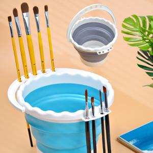 휴대용 3단 접이식 대용량 원형 미술 물감통 손잡이 수채화 물통