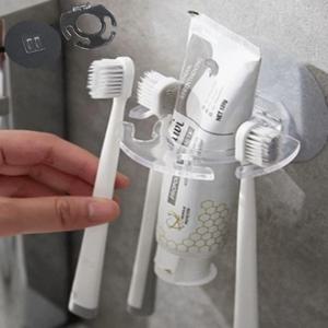 욕실 무타공 칫솔 치약 면도기 거치대 투명 후크 홀더 칫솔꽂이