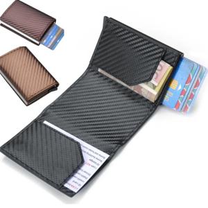 개인정보 도난방지 RFID 카본 파이버 오토 폴딩 자석 가죽 지갑