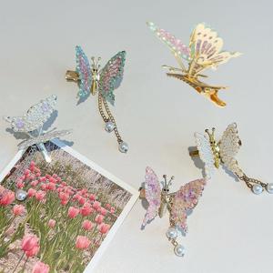 무대 공연 헤어 스타일링 머리 장식 움직이는 나비 헤어핀 집게핀 클립