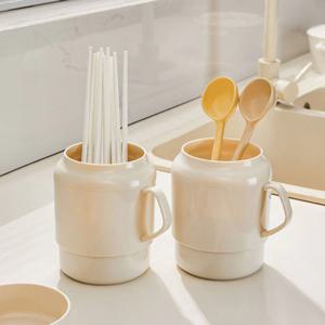 크림 물빠짐 수저통 주방 수저보관함 플라스틱 수저꽂이 물받이 수저정리함