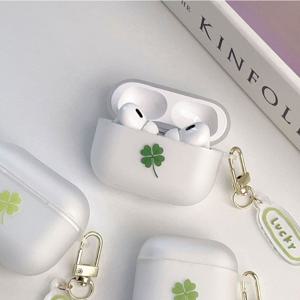 Lucky 네잎 클로버 에어팟 버즈 케이스 투명 반투명 물결 웨이브 키링 세트