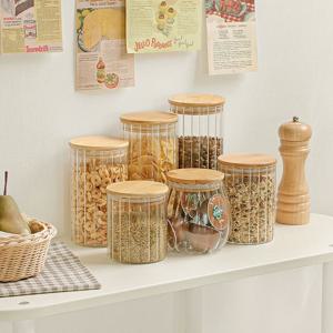 1+1 우드 밀폐용기 내열유리병 식재료 보관 열탕소독 빈티지 감성 주방 인테리어