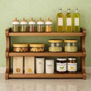 주방 정리대 우드 3단 선반 주방선반 수납랙 조리대 정리 조미료 수납대 양념통 다용도렉