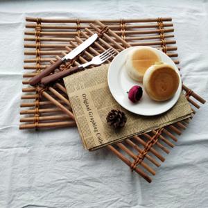 빈티지 우드 라탄 레일 트레이 홈카페 인테리어 등나무 뱀부 라탄 소품 트레이 테이블매트