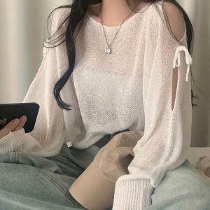 TEMU 콜드 숄더 크루 넥 스웨터, 캐주얼 롱 슬리브 스웨터 스프링 앤 가을, 여성 의류