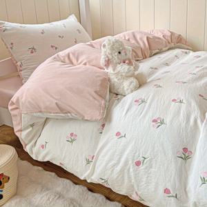 TEMU 3pcs 부드럽고 편안한 폴리에스터 침구 세트, 꽃무늬 프린트 포함 - 퀸 사이즈 이불 1개 및 매칭 베개커버 2개 포함 - 기계 세척 가능, 침실 또는 객실에 이상적, 침실 필수품|꽃무늬 이불|지퍼 클로저, 침실 침구 세트