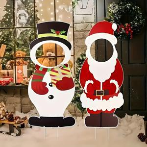 TEMU 2D 플랫, 2개 크리스마스 사진 소품 눈사람 스탠드 크리스마스 장면 장식 휴일 인터랙티브 포토 부스 소품 크리스마스 분위기 장식