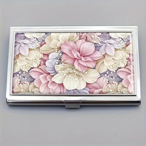 TEMU 예쁜 꽃무늬가 있는 스테인리스 스틸 명함 지갑, 남녀 공용 메탈 카드 지갑, 신용카드 캐리어, 이름 카드 포켓|명함지갑