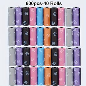 TEMU 300개/20롤, 600개/40롤 다양한 색상 만화 발바닥 그래픽 강아지 배변봉투, 누수 방지 강아지 배설물 봉투 펫 용품