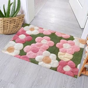 TEMU 생기 있는 꽃무늬 디자인 미끄럼 방지 매트 - 초소프트 빠른 건조 기계 세척 폴리에스터 러그, 850g/m², 직사각형 PVC 뒷면으로 실내/실외 사용 가능, 거실, 침실, 욕실, 캠핑, 요가, 실내 러그, 거실, 요가 바닥 커버