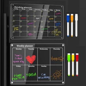 TEMU 냉장고용 아크릴 자석식 화이트보드, 주방 플래너, 두꺼운 월간/주간 계획표 + 6색 마커 및 타월 포함, 30*25.5cm