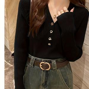 TEMU 여성용 V넥 케이블 스웨터 - 부드러운 스트레치 겨울 블라우스, 브라운 버튼 클로저, 크리미 화이트 롱 슬리브 스웨터 코트, 레이어링, 오피스 & 캐주얼 웨어, 우아한 가을/겨울 스웨터 재킷