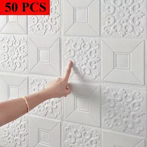 TEMU LDQ 30/50 접착식 벽지 - 자가 점착 천장 & 벽 타일, 쉬운 설치, 무손상 제거, 거실, 주방, 욕실, 사무실용 홈 벽지, 부드러운 표면 질감, 폼 접착 타일