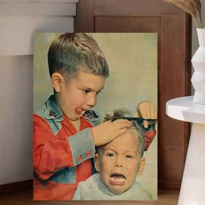 TEMU 1개 레트로 스타일 재미있는 이발사 캔버스 아트 프린트 - 유쾌한 이발소 장식과 장난스러운 청소년 일러스트, 집, 사무실, 카페, 호텔을 위한 완벽한 선물 - 액자 없는 12x16인치 벽 포스터