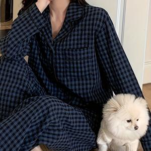 TEMU 2pcs 여성용 체크무늬 긴팔 잠옷 세트 - 포근한 가을/겨울 잠옷, V넥 & 포켓, 루즈핏, 부드러움, 가을 & 겨울에 적합, 캐주얼 홈웨어, 편안한 핏 잠옷 | 체크무늬 상의 | 편안한 착용감|잠옷|파자마