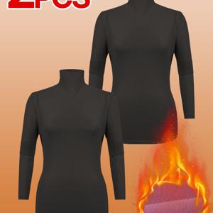 TEMU [1+1] 여성 겨울 기본 이너웨어 기모 반목 티셔츠 (W6OPWT49)