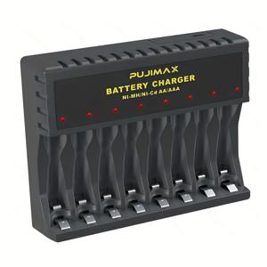 TEMU PUJIMAX 8구 스마트 배터리 충전기 | USB 충전, 1.2V AA/AAA Ni-MH/Ni-CD 배터리 호환, 충전 시스템, 휴대용 디자인 (야외 사용), 스마트 배터리 관리 | LED 표시등, 스마트 인식