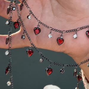TEMU 여성용 1개 39.37인치 레드 하트 구리 체인 바디 체인 - 반짝이는 악센트, DIY 목걸이 주얼리 만들기, 의류 태슬 액세서리, 패션 장식품 | 층층으로 이루어진 주얼리 룩 | 복잡한 디자인