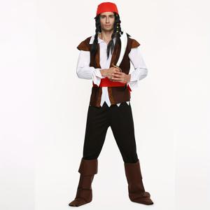 TEMU 해적 의상 5종 세트, 투피스 탑 조끼, 헤드스카프, 벨트, 바지, 부츠 포함, 할로윈, 공연, 파티 의상, 크리스마스, 부활절용 (모델 손에 든 소품 미포함), 축제 의상,패셔너블 코스튬,테마 의상,내구성 있는 의상,가벼운 원단,벨트 벨트,파티 참석자들