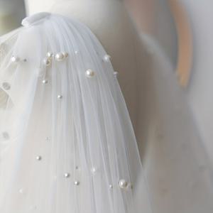 TEMU 웨딩 드레스 액세서리를위한 신부 Tulle 날개를위한 신부 진주 케이프 한 쌍