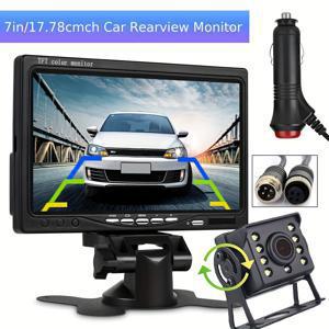 TEMU 7인치 HD 모니터와 나이트 비전 백업 카메라 키트 - 헤비 듀티, 쉬운 설치, RV, 트럭, 트레일러용 12V/24V 호환성 - 라이터 어댑터 및 케이블 포함, 휴대용 모니터