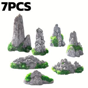 TEMU 미니 정원, 미니 분재용 미니 인공 산 장식 7개 세트 (레진 분재 장식 액세서리 7개 포함), 미니 분재용 작은 조각상, 장식 화분, 어항용 테마 장식품 포함