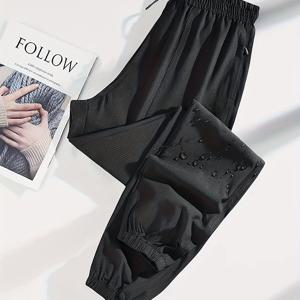 TEMU 남녀공용 경량 통기성 작업 바지 - 최첨단 기술 & 흡습 방지 원단, 쿨링 미드 라이즈 드로스트링 허리, 새로운 포켓 디자인, 하이킹 및 캐주얼 착용 - 내구성 있는 세탁 가능 블랙, 스타일리시 기능 포켓, 피부 친화적 소재|남성반바지