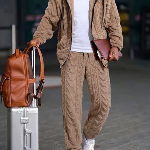 TEMU 남성 클래식 스포티 후드 세트, 긴팔 후드 스웨트셔츠와 드로스트링 캐주얼 팬츠 투피스 세트, 양면 남성 2피스 세트, 플러시 텍스처, 편안하고 따뜻한 가을 겨울용, 캐주얼 라운지웨어,가을 의류,스포티한 룩,클래식 디자인,부드러운 질감,남성용 투피스,매칭 세트,스트리트웨어 스타일,겨울 필수품