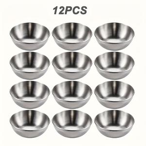 TEMU 12/16개 실버 스테인리스 소스 그릇, 3.23인치 (약 8.2cm), 둥근 양념 딥 그릇, 샐러드, 토마토 소스, 디저트, 바베큐, 치킨, 스시 그릇, 에피타이저 용기, 케이터링, 학교, 주방, 캠핑용, , 주방 필수품,딥 컨테이너,다용도 컨테이너,컴팩트 디자인,고품질 강철,작은 서빙 그릇,전문 셰프