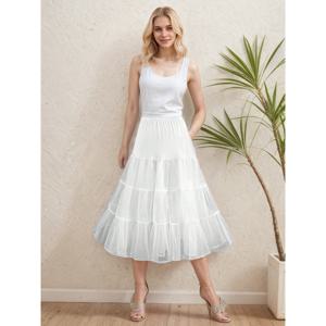 TEMU 여성용 롱 소프트 튤 페티코트 - 레이어드 플러피 웨딩드레스 언더스커트, 플로우 트레인, 원 사이즈 (조절 가능) - 브라이덜, 프롬, 파티 드레스, 코스튬 및 특별한 날을 위한 합리적인 웨딩 트레인 메이커