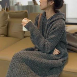 TEMU 가을/겨울 신상 플러스 사이즈 여성용 빅사이즈 후드 드레스 롱 겉옷 드레스|가을원피스