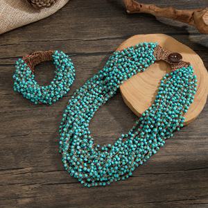 TEMU 스타일 수제 비즈 크로셰 목걸이 및 팔찌 세트, 휴가 패션에 완벽, 트렌디한 그린 스카프 조합 포함, 유럽 및 미국에서 인기 있는 아이템