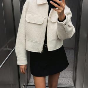 TEMU 아웃타박스 여성용 롱슬리브 라펠 드롭숄더 오버사이즈 트위드 자켓 (지퍼 포켓 포함), 우아하고 세련된 데일리웨어, 외출, 파티, 가을/겨울, 크리스마스, 새해 선물용